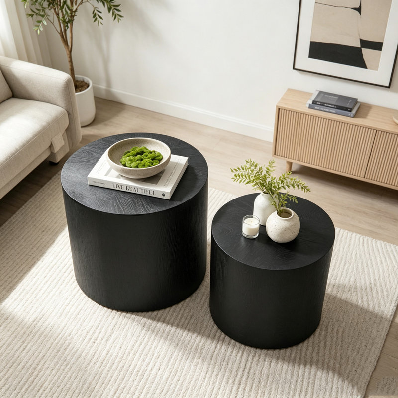 Ensemble de 2 tables basses gigognes avec pieds antidérapants et design moderne, Black