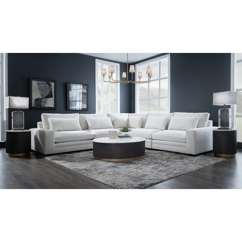 Celine 5 - Piece Modular Sectional, White Polyester Blend