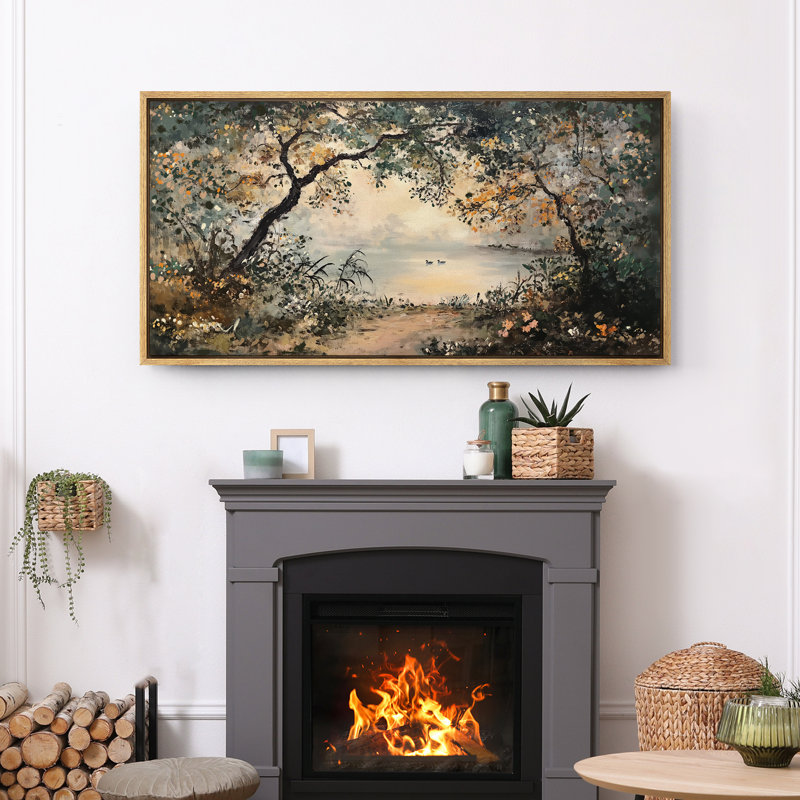 Forest Lake Landscape Artwork, Rustic Living Room Wall Pictures, Giclee Canvas Digital Print Extra Large Framed Wall Art