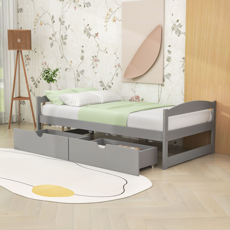 Lit plateforme simple avec tiroirs Comrie, gris