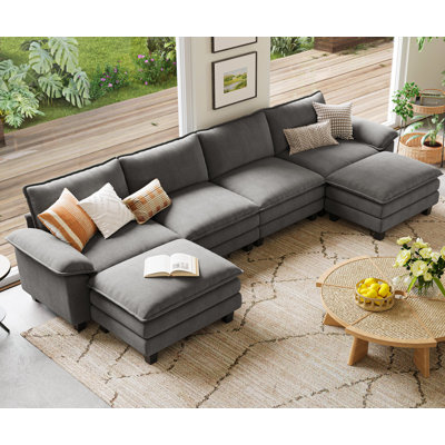  Colbey 157'' Upholstered U-shape Modular Cloud Sectional with Two Ottomans