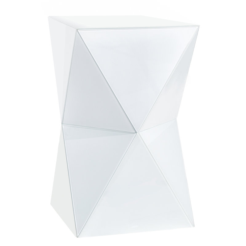 Prism Hourglass Glass Side Table - White, White