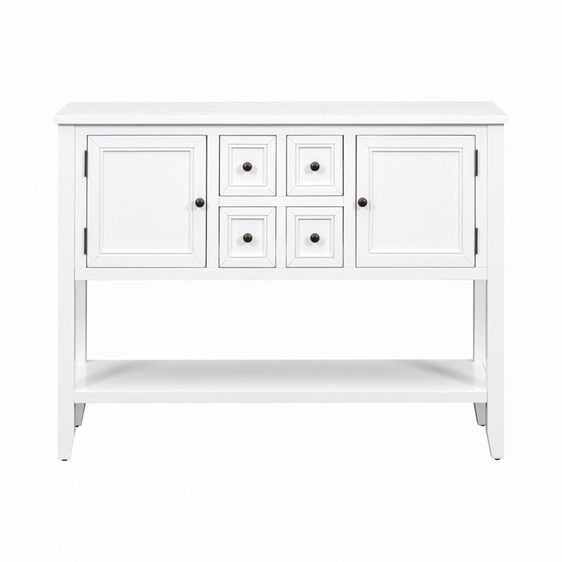 Cambridge Series  Ample Storage Vintage Console Table With Four Small Drawers And Bottom Shelf For Living Rooms, White