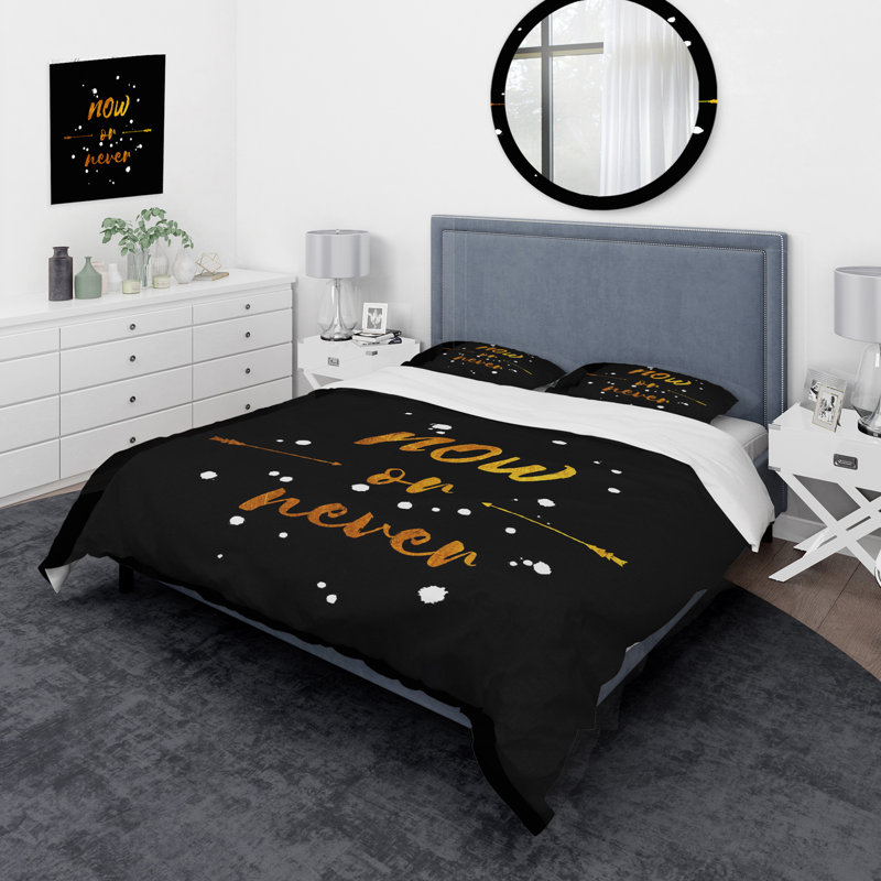 Now Or Never noir et blanc - Ensemble de housse de couette traditionnel - Microfibre de polyester
