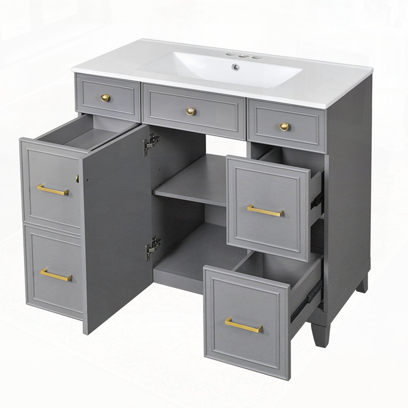 Meuble-lavabo de salle de bain avec lavabo en céramique, Gris