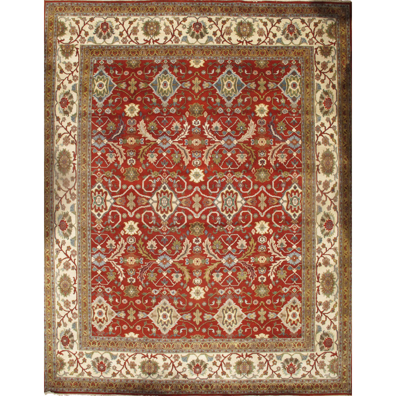 Wool Oriental Area Rug in Rust/Ivory
