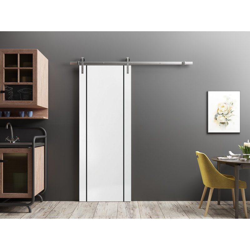 Porte de grange en bois massif massif, Satin blanc, 24 po x 84 po
