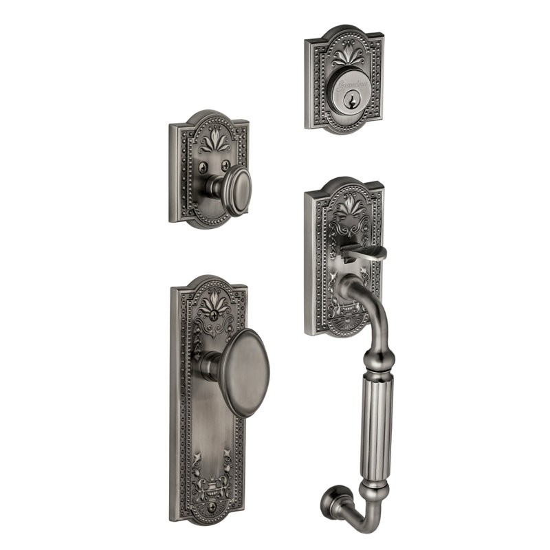 Parthenon Handle With Knob And Deadbolt, Antique Pewter