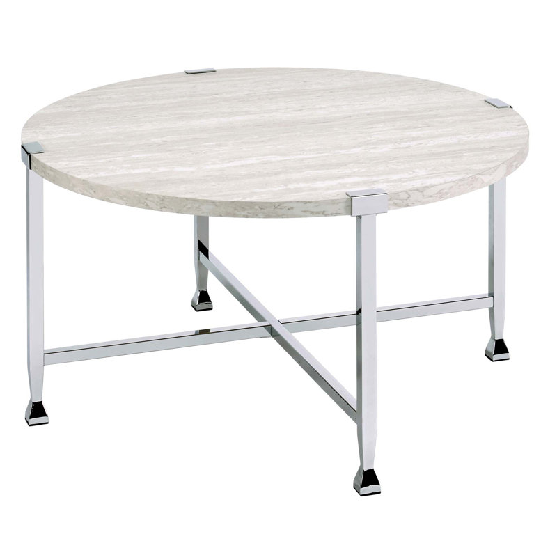 Table basse ronde en chêne blanc et chrome