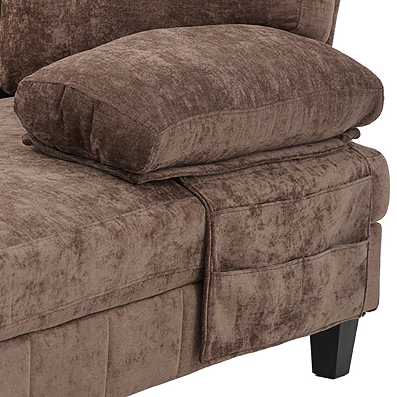 Canapé modulaire classique rembourré en tissu de chenille en forme de U avec poches de rangement, Chenille brun