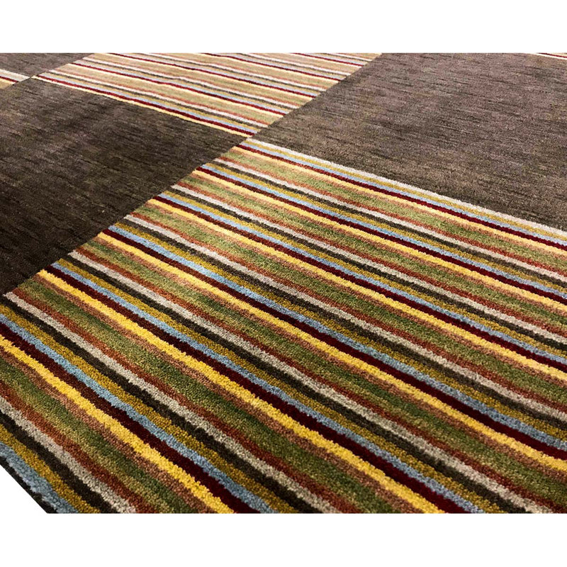 Tapis brun / gris / jaune / bleu en laine noué à la main Gabbeh