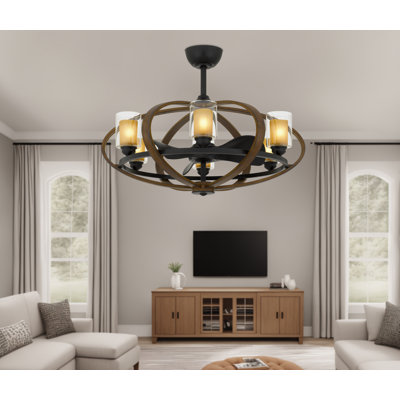 Ventilateur ultra-silencieux à télécommande 6 lumières DEL E12 x 6 à télécommande 6W avec courant ascendant et descendant. Lames en ABS. Les tiges de descente EXT peuvent être achetées séparément