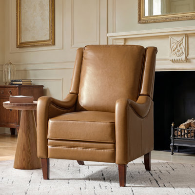 Anselmo Ema Transitional Manual Leather Recliner with Curved Arm