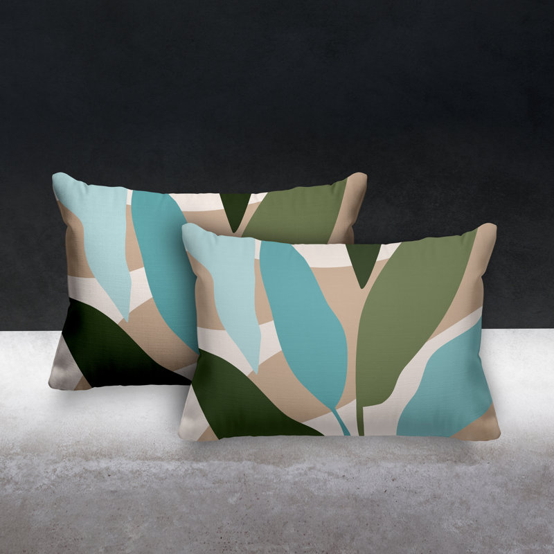Housse et insert de coussin rectangulaire en polyester pour l'intérieur et l'extérieur, Turquoise, Beige