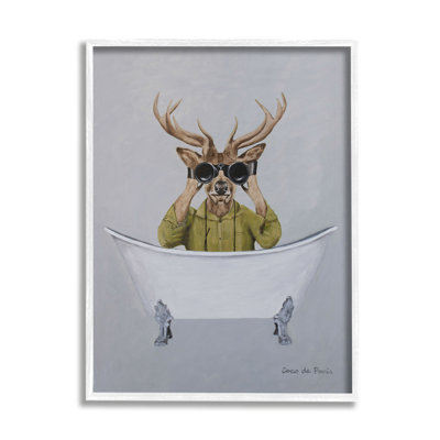 «Camping Deer Binoculars Vintage Bathaign Illustration» par Coco de Paris - Peinture