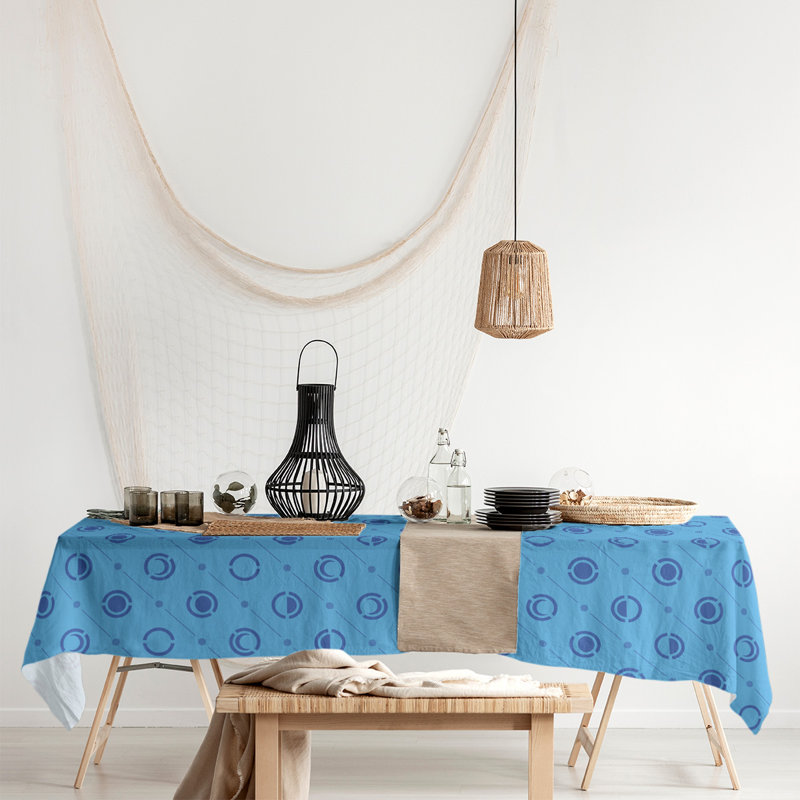 Classic Moon Phases Tablecloth, Teal/Navy Blue