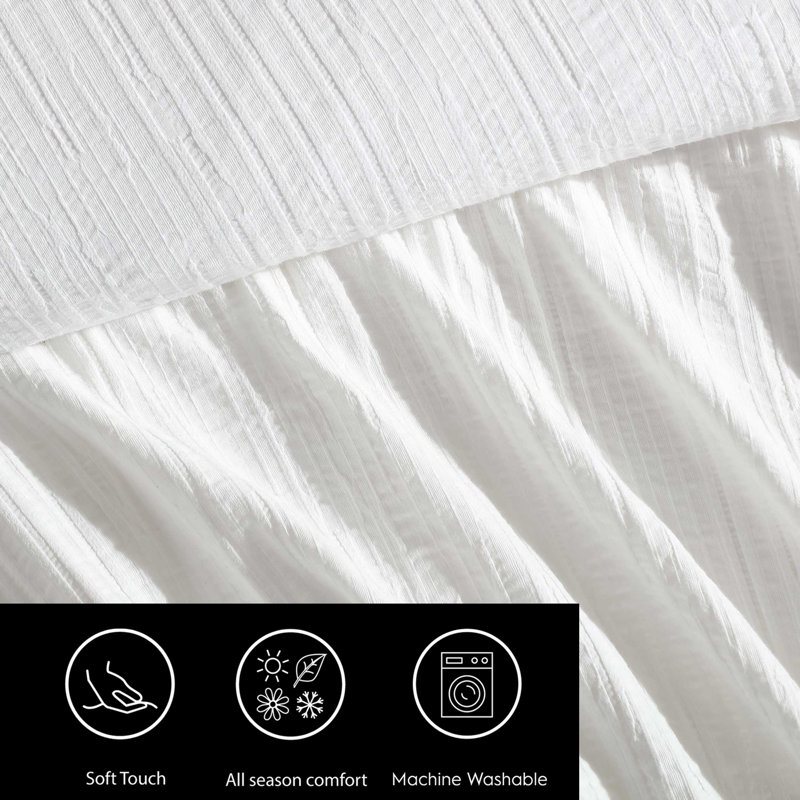 Vera Wang Bark Texture White Cotton Comforter Set, King Comforter + 2 King Shams