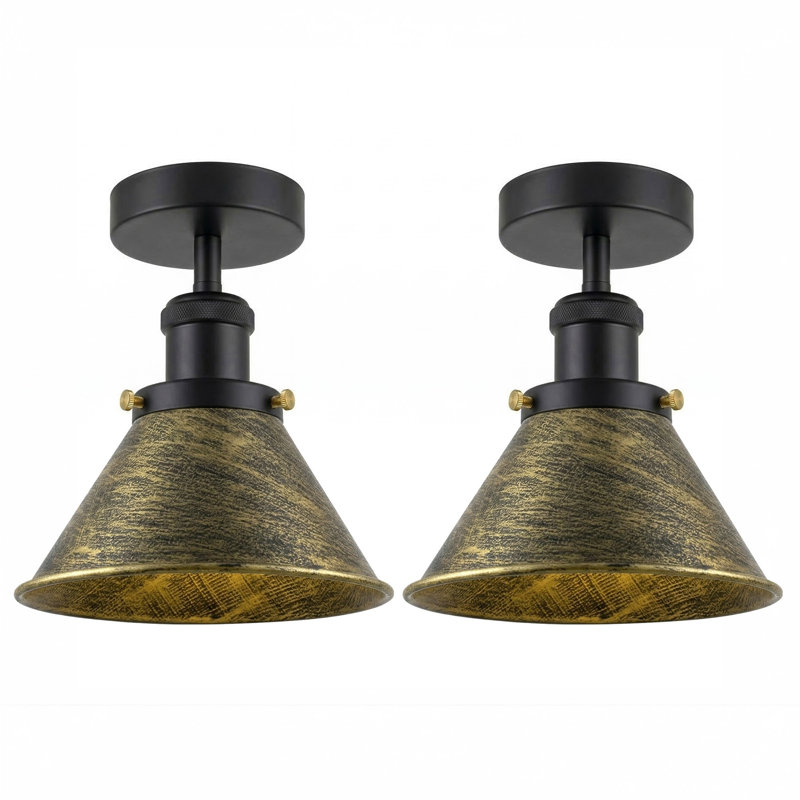 Semi Flush Mount, Black, Brushed Brass