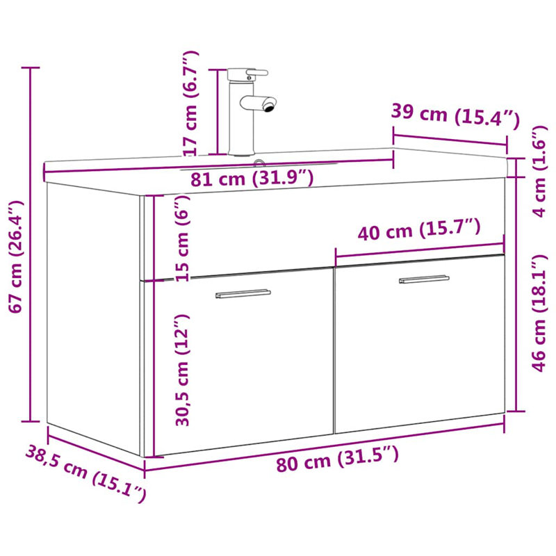 Bearett 800mm Single Bathroom Vanity with Integrated Ceramic Basin