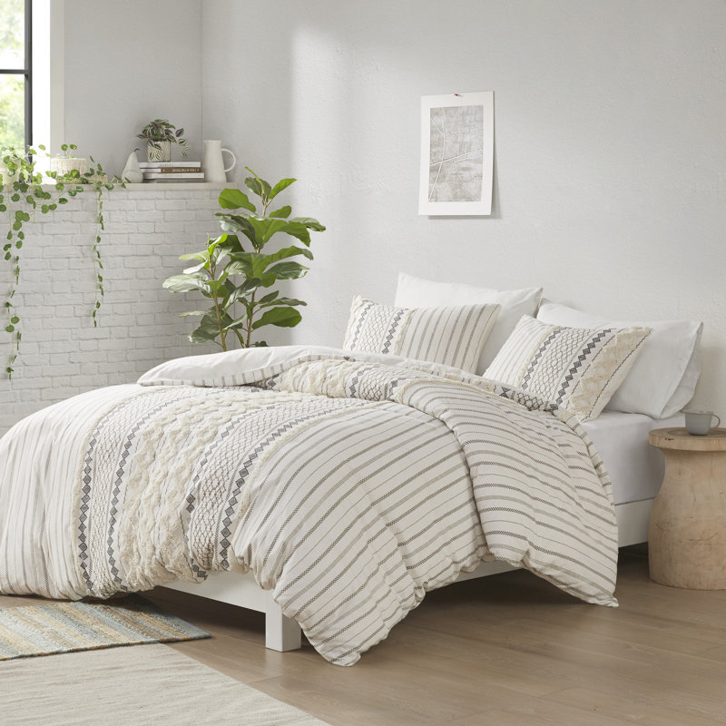 Ivory King Cotton Reversible Comforter Set with Chenille