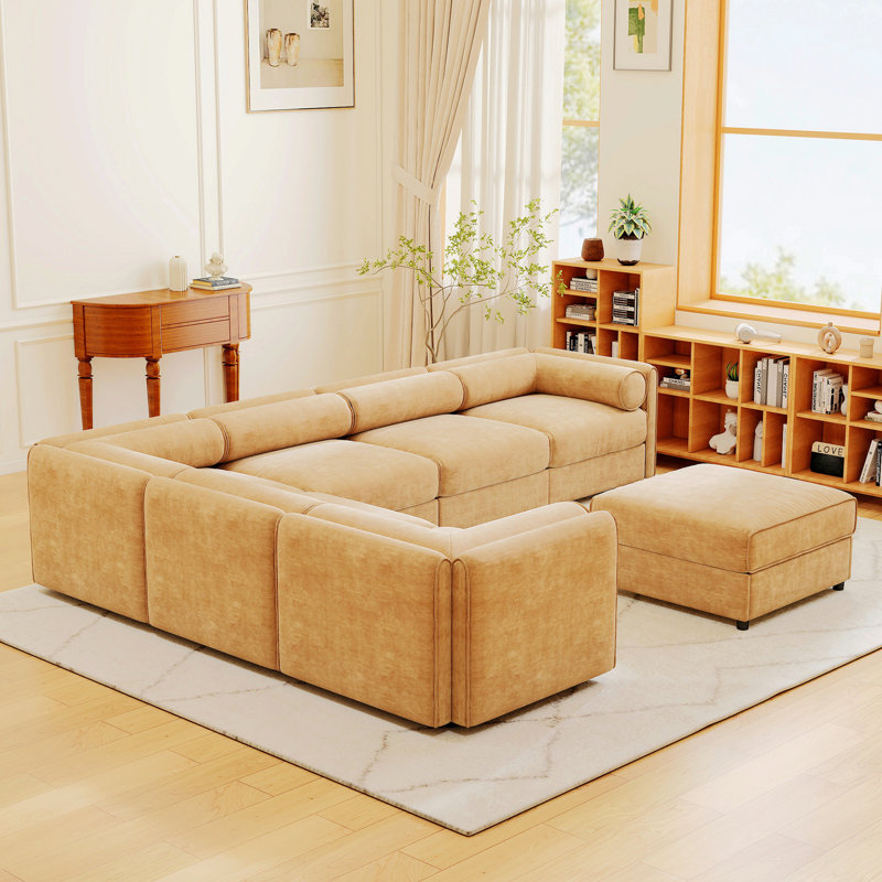 Canapé modulaire 6 pièces avec rangement en chenille douce de style contemporain Cylindrica pour le salon