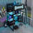 Full Size Wooden Frame Material Loft Bed Frame With Desk, Shelves, With Led Lighting Function Lights, With Usb Charging Function Ports And Pegboard, In Black Finish+Blue-1071171373