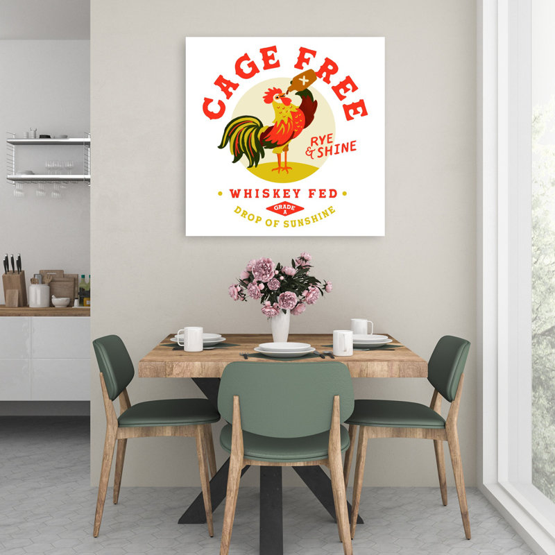 Cage sans whisky buvant un coq rétro rétro, paysage animalier, art mural, 36" H x 36" W