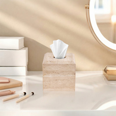 Natural Marble Square Tissue Box Cover, Decorative Tissue Holder, for Bathroom Vanity, Bedroom, Office Desk, Powder Room, Living Room