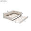 Lit plateforme tapissier pleine grandeur de couleur beige avec lit gigogne et construction, sans sommier tapissier pour une atmosphère romantique dans une chambre à coucher-1900671179