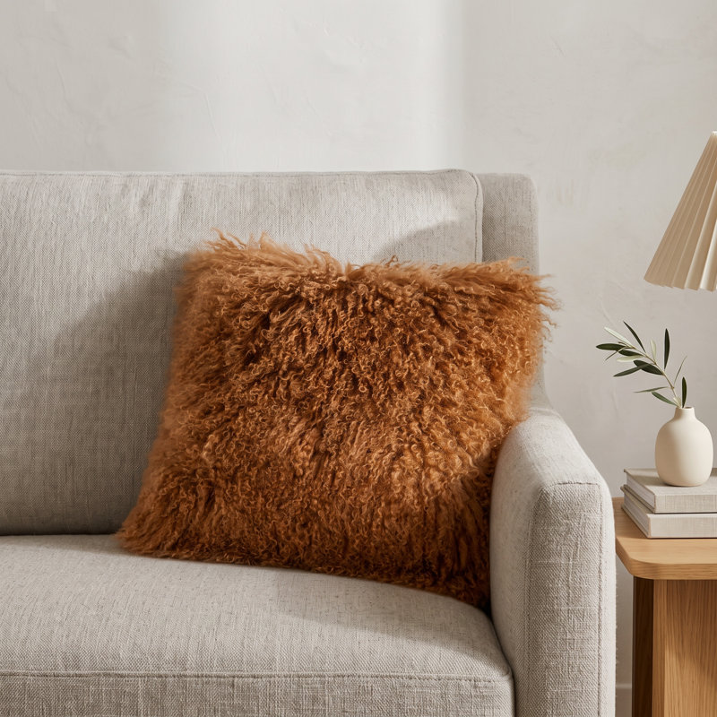 Winson Genuine Sheep Skin Throw Pillow, 15.75" H x 15.75" W, Copper
