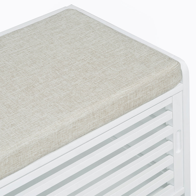 Banc de rangement à volets vieillis avec placage d'acacia pour le charme rétro du salon, entrée (blanc), Blanc