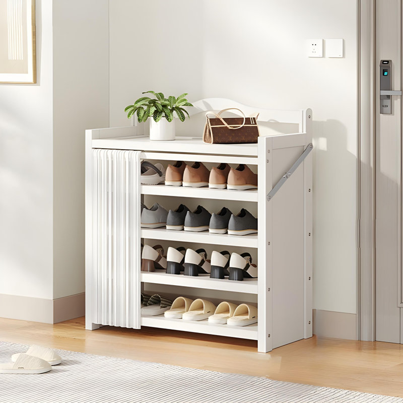 Foldable Shoe Rack For Home - Bamboo Entryway Shoe Organizer With Dust-Proof Curtain, Multi-Layer Design For Easy Storage