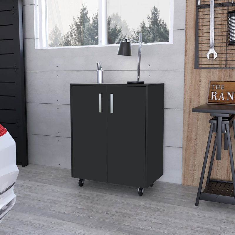 Lewis Storage Cabinet Base, Four Caster, Double Door Cabinet, Two Interior Shelves