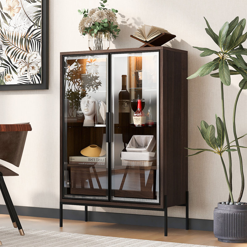Vitrine autoportante de 51,2 po avec 2 tiroirs de rangement, Brun