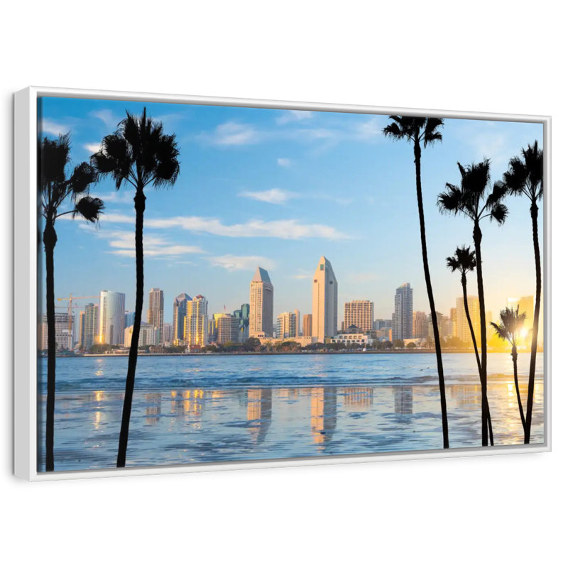 Horizon du centre-ville de San Diego, Cadre flottant blanc, 13 po x 9 po