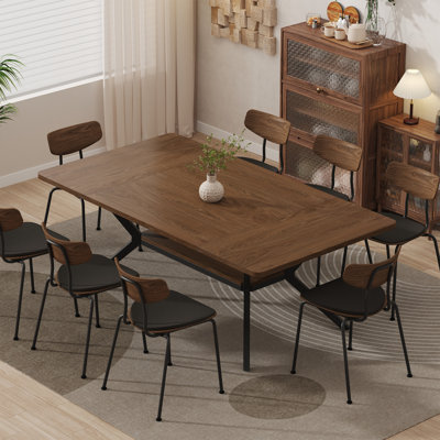 63 Inch Rectangle Round Corner Dining Table With Storage Shelf For 4-6