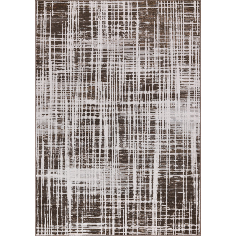 Figueroa Collection Abstract Grid Design Neutral Area Rug, Rectangle 7'8" x 10'9"