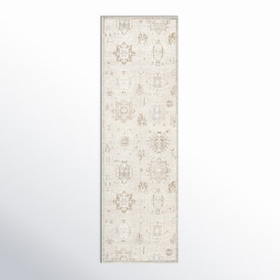 Elverta Medallion Machine Washable Runner Rug for Living Room Bedroom Dining Room Entryway Hallway Kitchen, Beige/Ivory