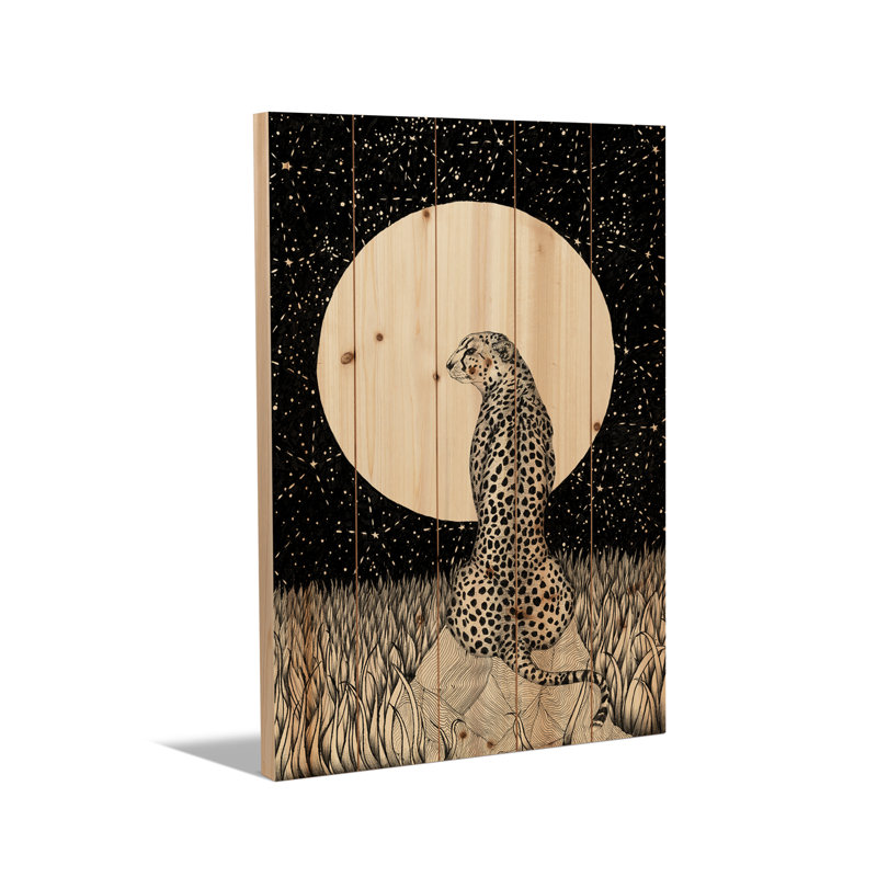 Reproduction d'art mural en bois - Lune guépard par Ella Mazur, H 40 po x l 26 po