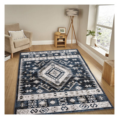 6x9 Vintage Bohemian Area Rug - Washable Non-Slip Geometric Persian Style Carpet for Living Room, Bedroom & Kitchen