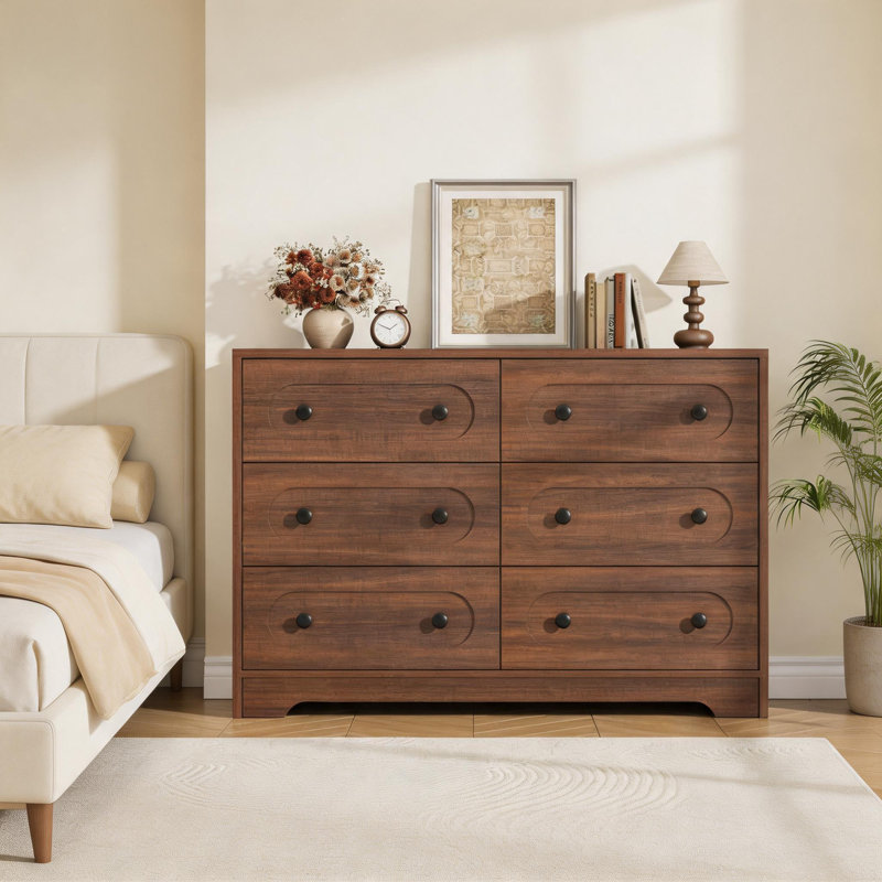 Grande commode de 47 po de largeur avec tiroirs profonds et boutons en métal pour le salon, le vestibule et le couloir, Brun