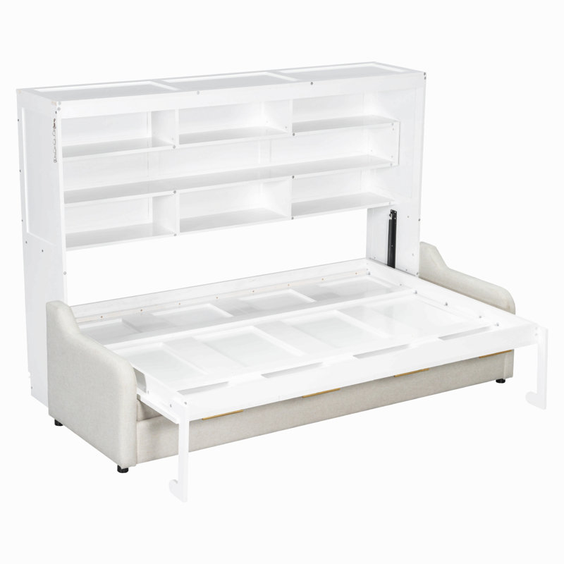 Lit armoire avec canapé escamotable Murphy, tablettes de rangement intégrées et éclairage à DEL, Lit double