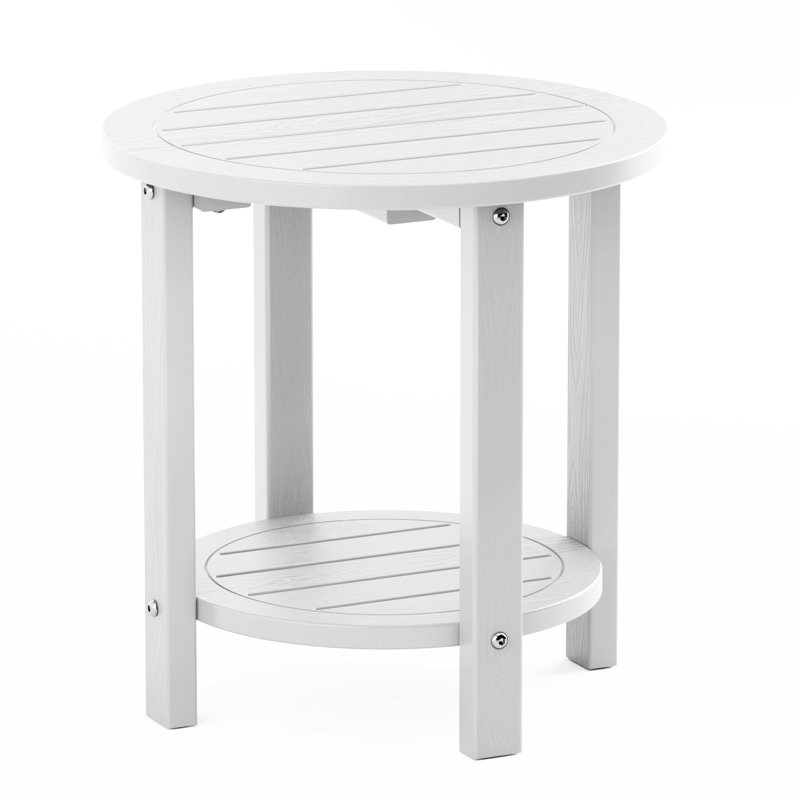 16 Inch Round Outdoor Side Table Adirondack Plastic/Resin Patio Side Table Weather Resistant End Table with Storage Shelf