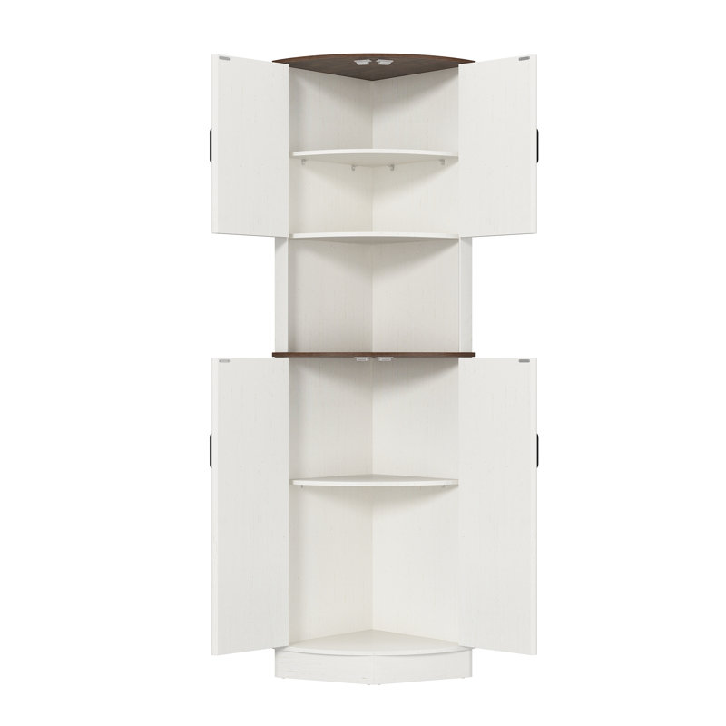 68"H Accent Cabinet, Corner Cabinet With Adjustable And Removable Shelves, White/Brown