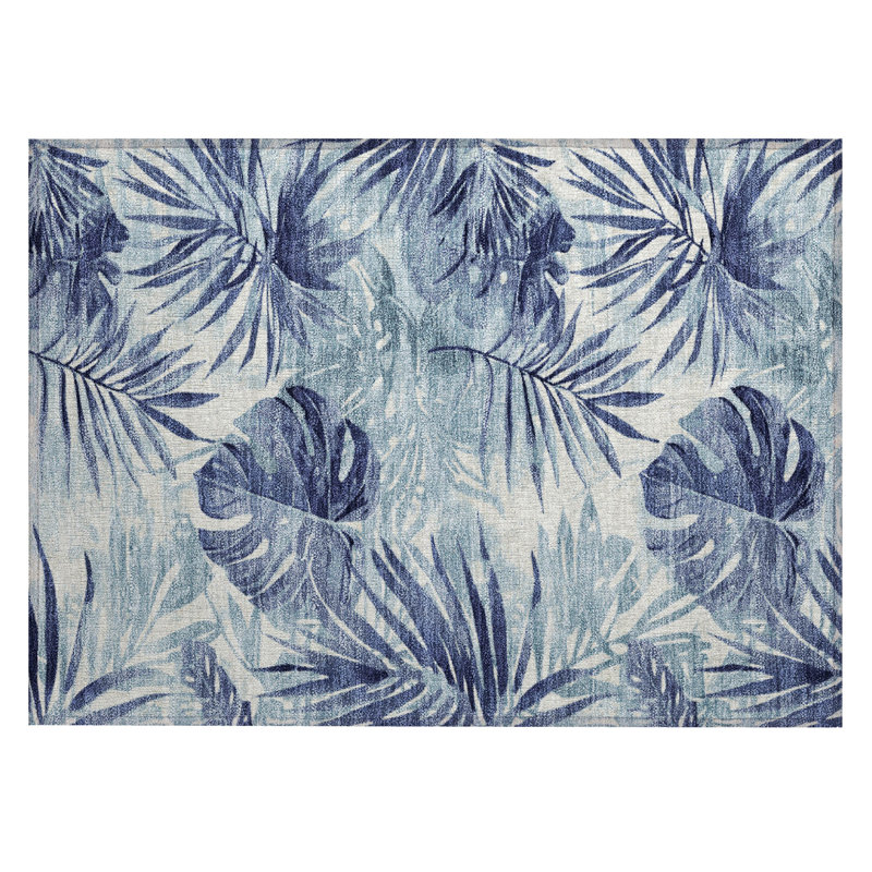Machine Washable Indoor/Outdoor Xhevrie Blue Rug, Rectangle 1'8" x 2'6"