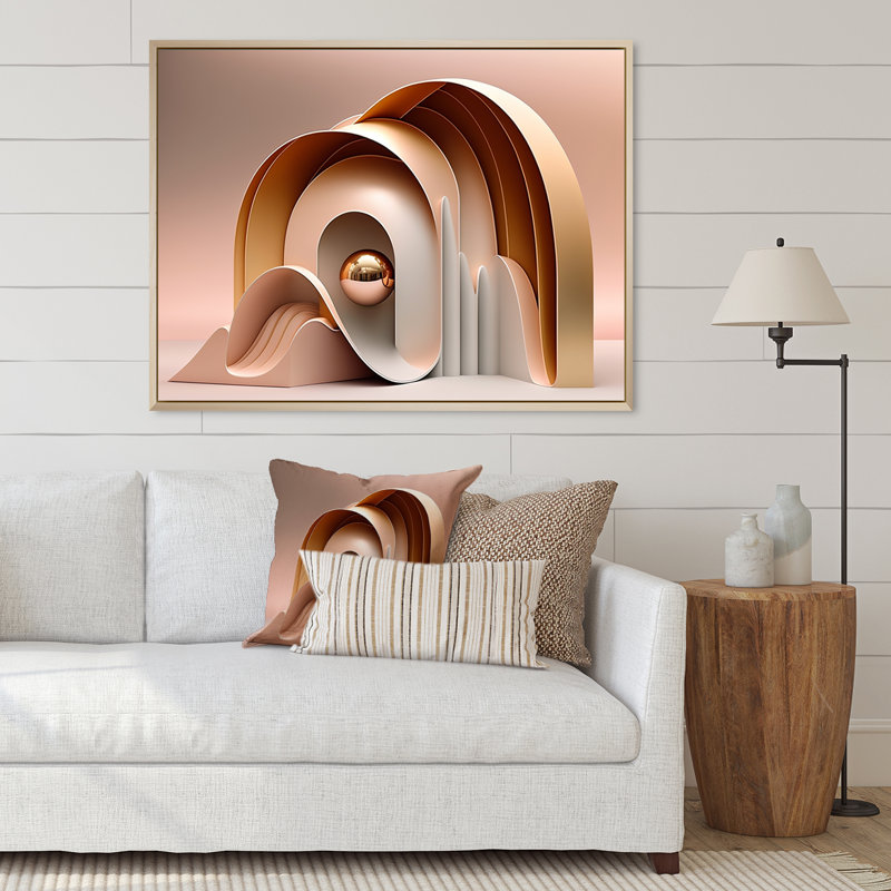 Rose et courbes architecturales futuristes sur toile, H 34 po x l 44 po, Cadre photo argenté