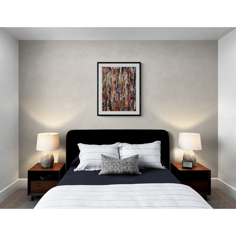 Composition abstraite 438 par Angel Estevez - Peinture, Papier avec cadre noir, 30" H x 24" W