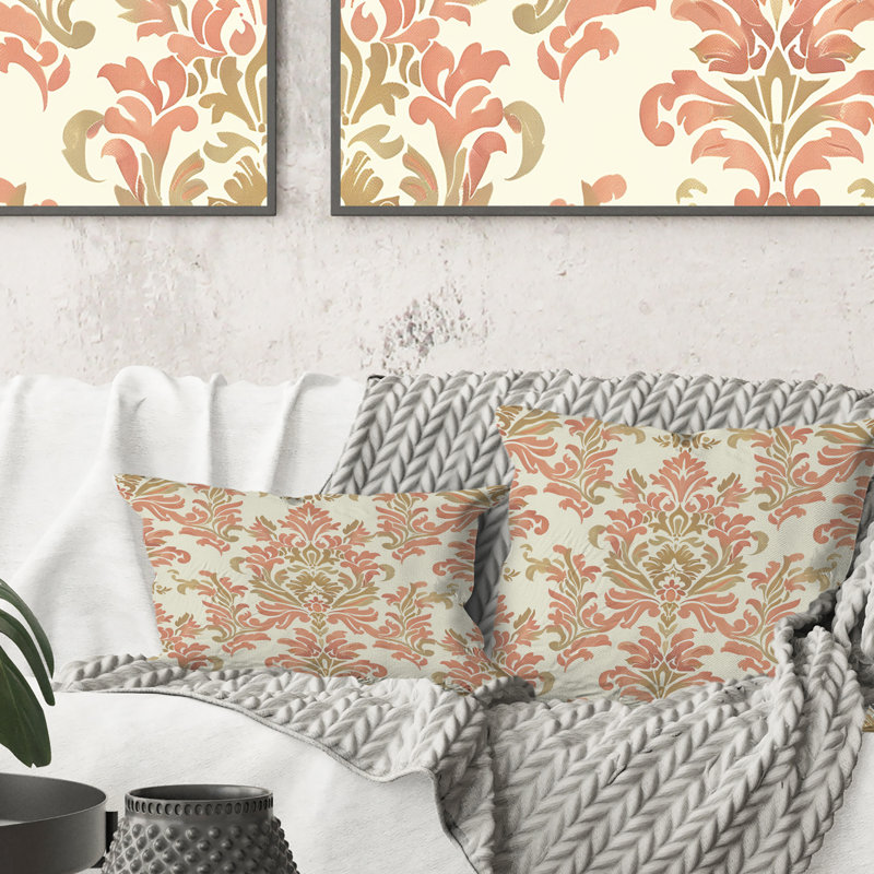 Coussin lombaire Coral Pink Damask Charm II - Transitional
