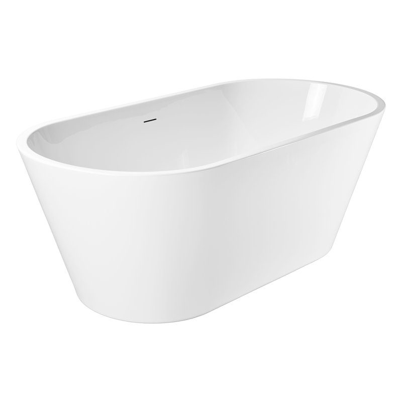 Modern White Freestanding Acrylic Soaking Bathtub With Center Drain And Overflow