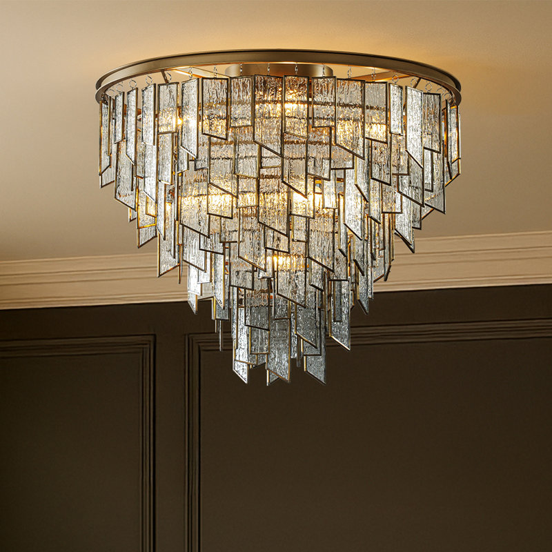 Luxury Water Ripple Glass Flush Mount Modern Brass Frame Lighting Fixture For Dining Room Living Room And Kitchen Island